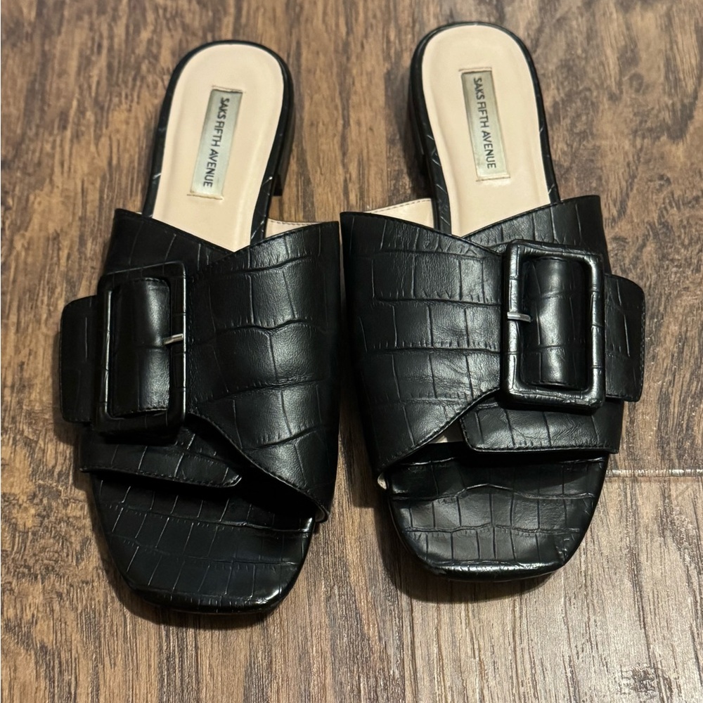 Saks Fifth Avenue Croc Embossed flats with buckle detailing